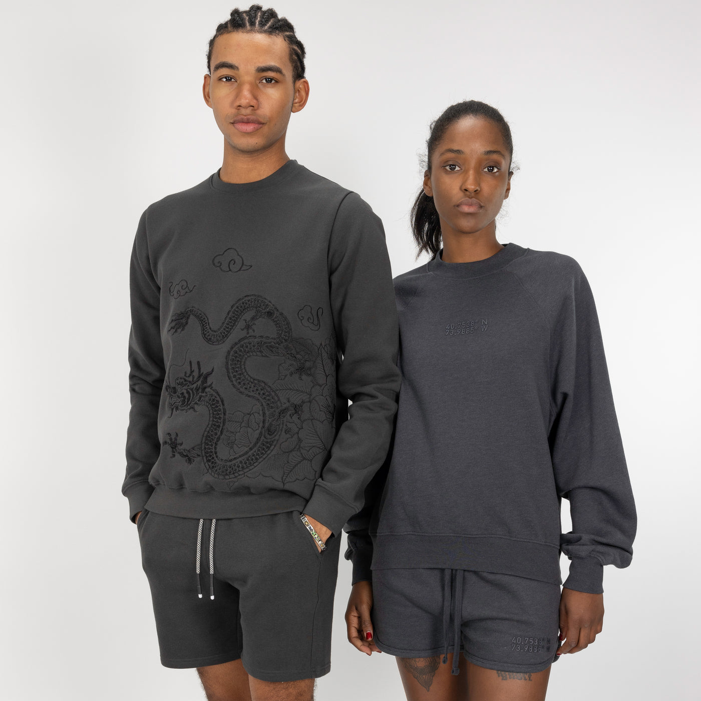 Embroidered Front Sweatshirt  - Beluga / Dragon