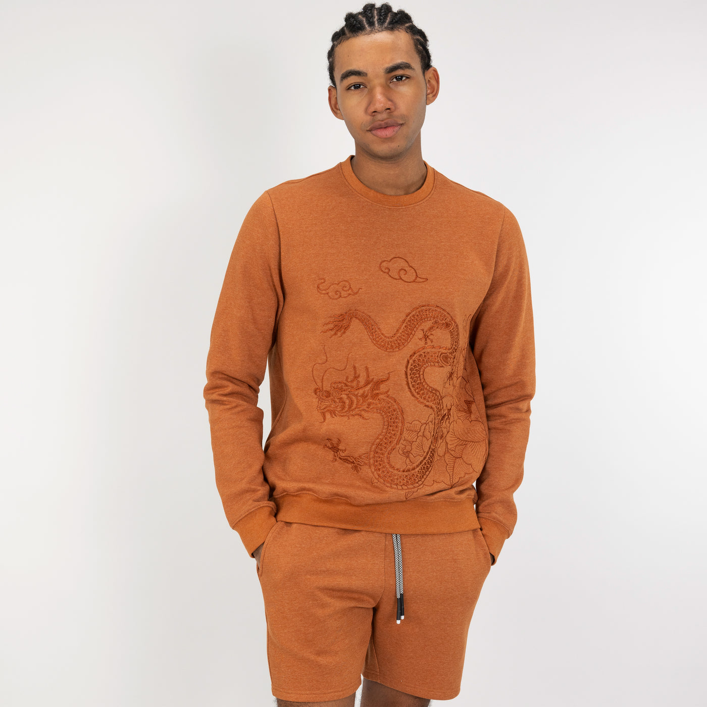 Embroidered Front Sweatshirt  - Amber Brown / Dragon