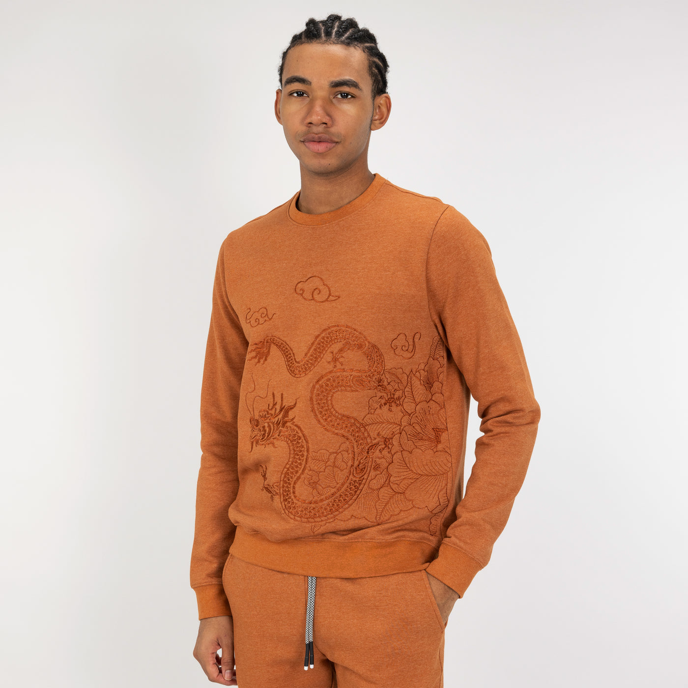 Embroidered Front Sweatshirt  - Amber Brown / Dragon