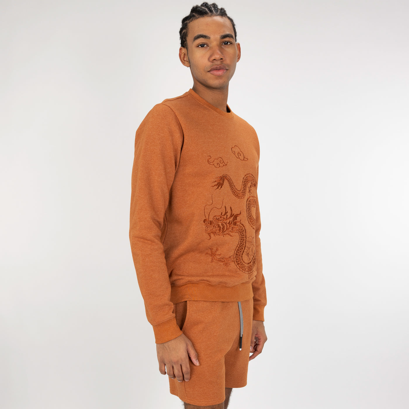 Embroidered Front Sweatshirt  - Amber Brown / Dragon