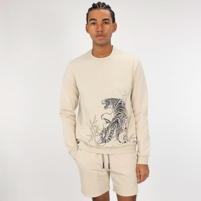 Embroidered Front Sweatshirt  - Oatmeal / Tiger