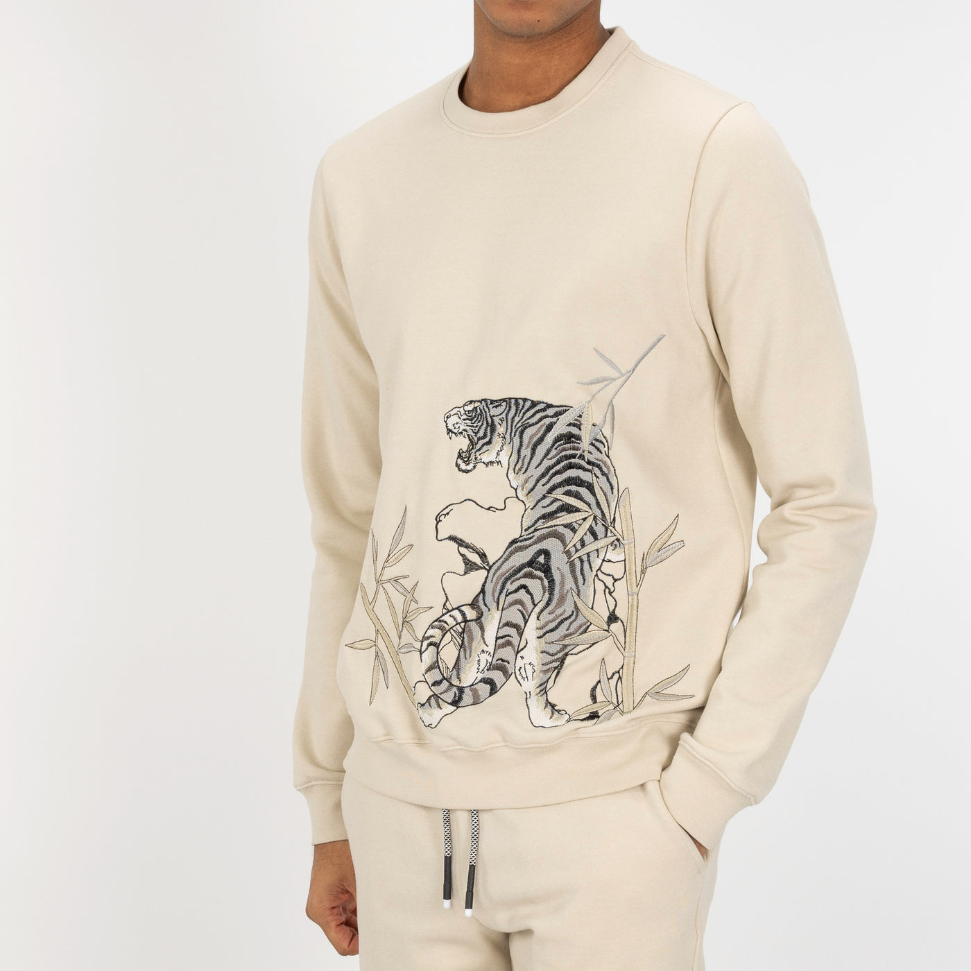 Embroidered Front Sweatshirt  - Oatmeal / Tiger