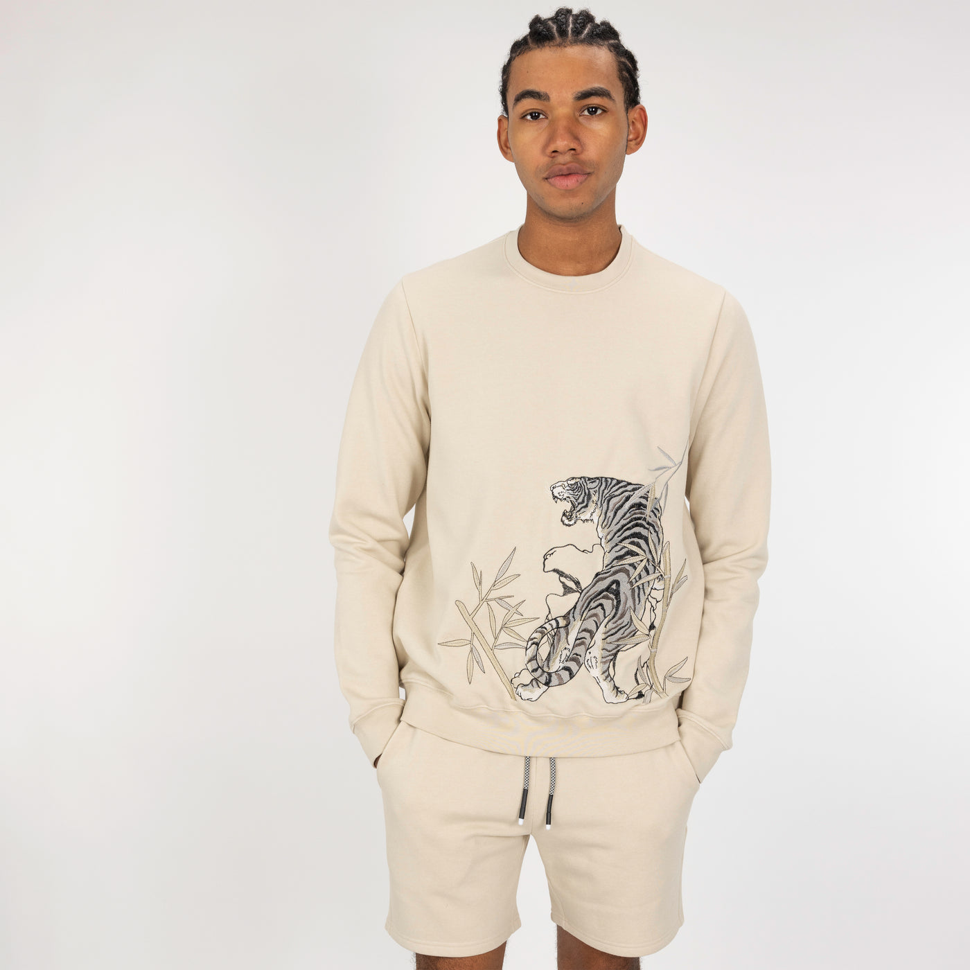 Embroidered Front Sweatshirt  - Oatmeal / Tiger