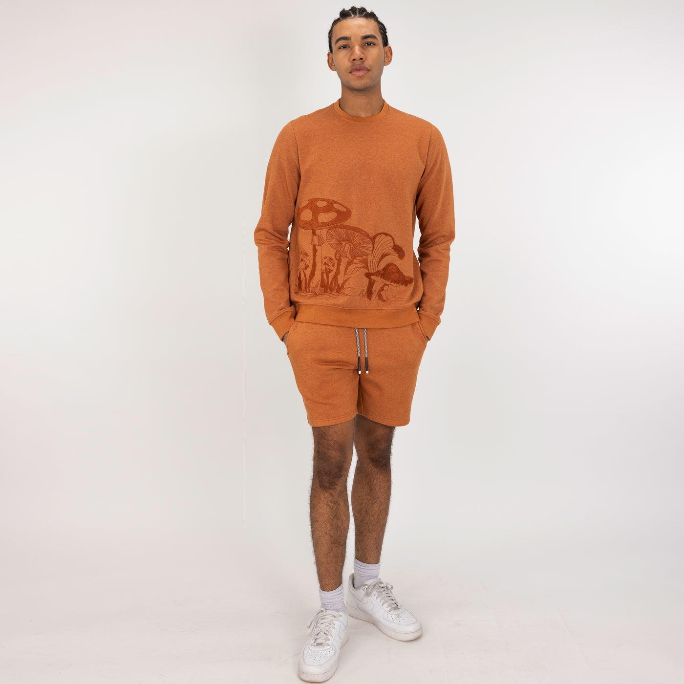 Embroidered Front Sweatshirt  - Amber Brown / Mushroom