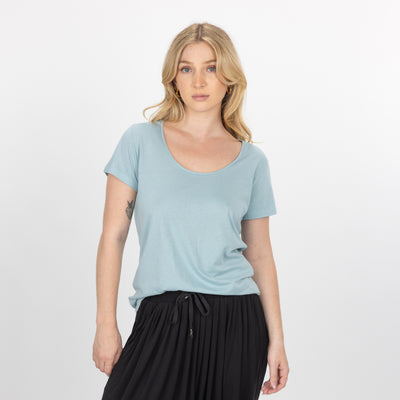 Womens Scoop Neck Tee - Cloud Blue