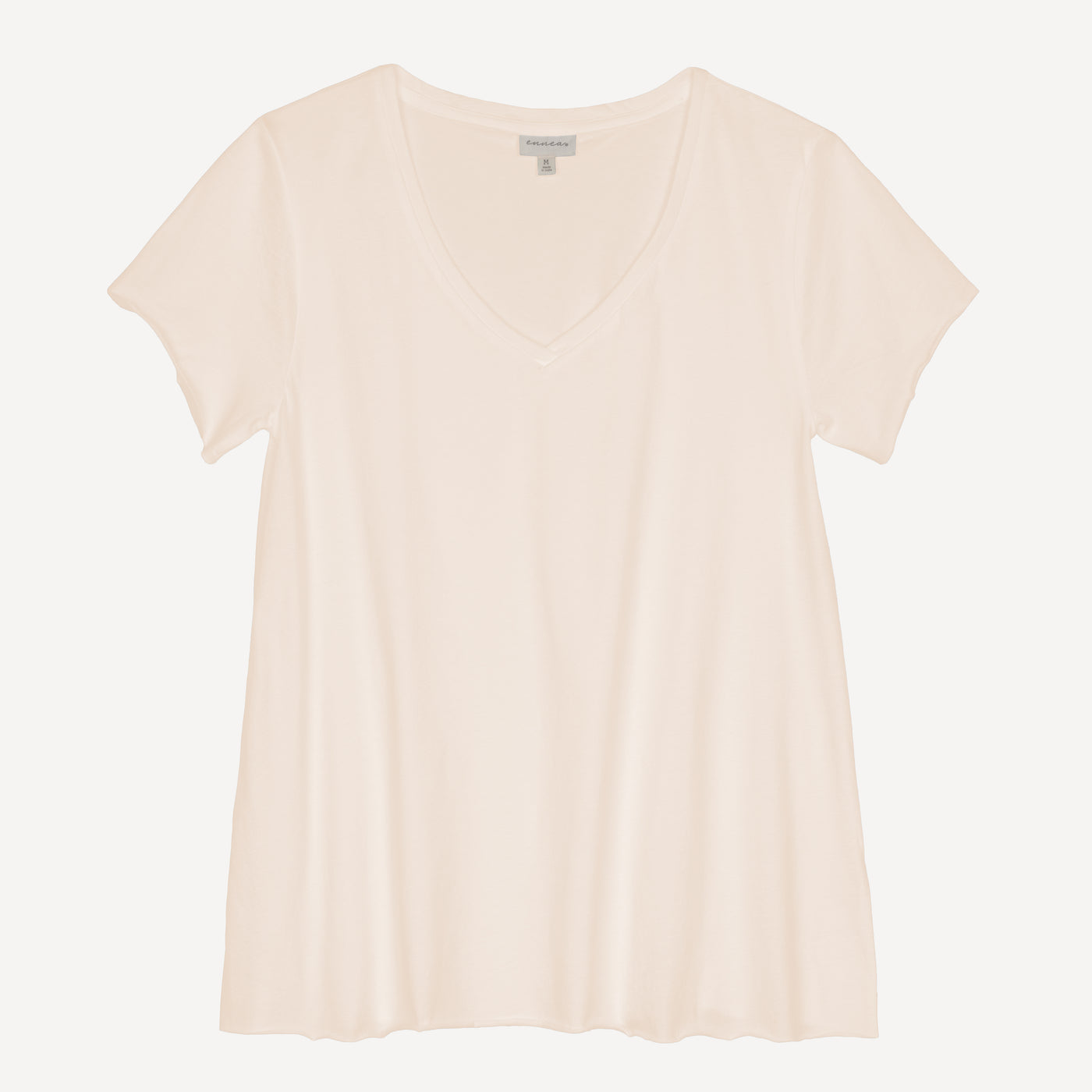 Womens V-neck Raw Edge Tee - Pastel Parchment