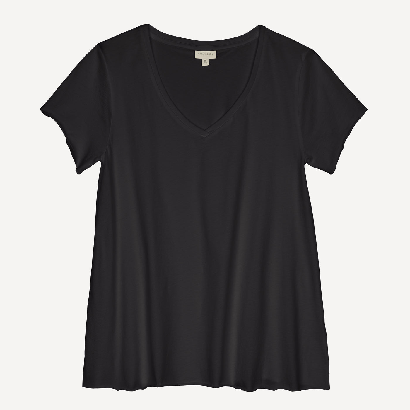 Womens V-neck Raw Edge Tee - Pirate Black