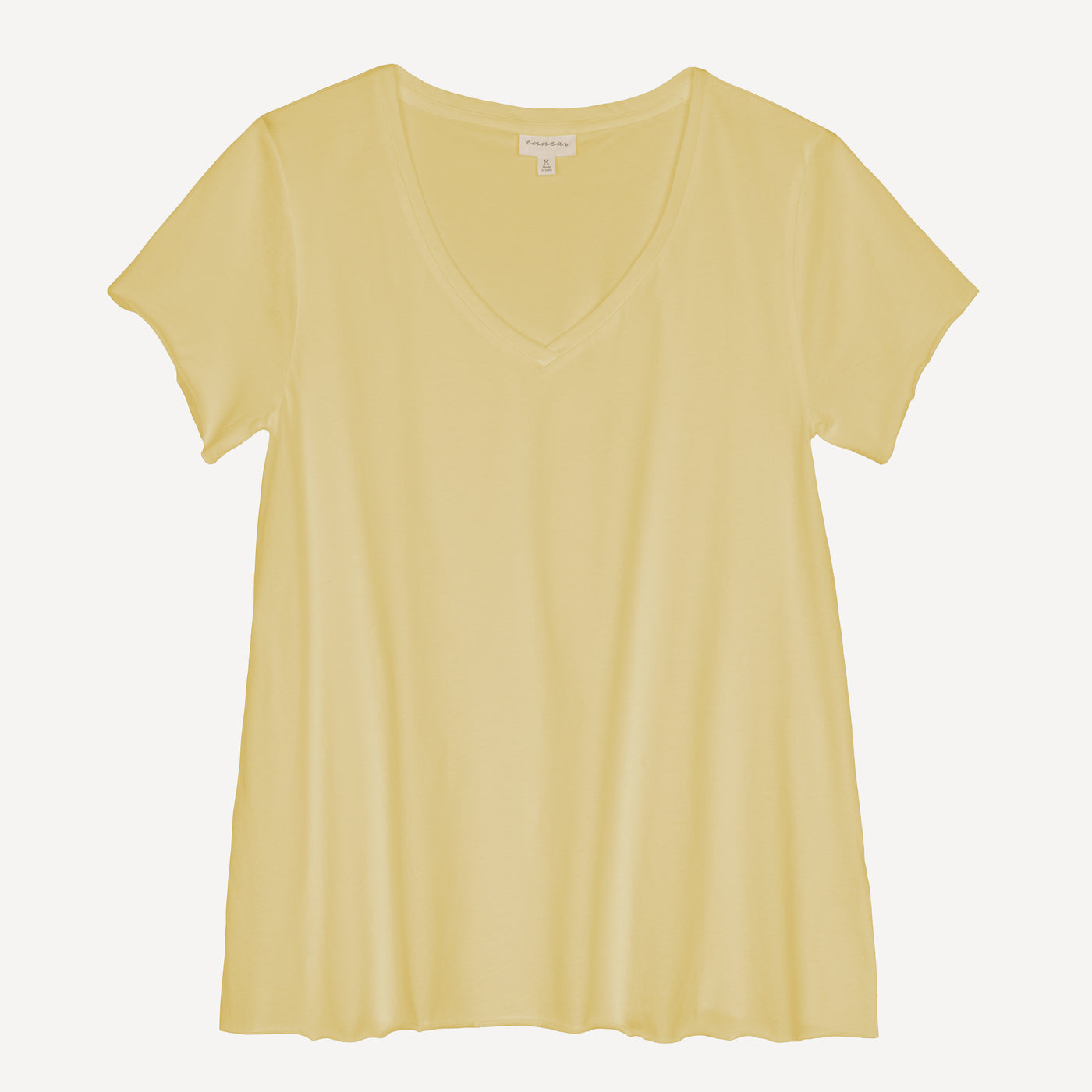 Womens V-neck Raw Edge Tee - Dusty Yellow