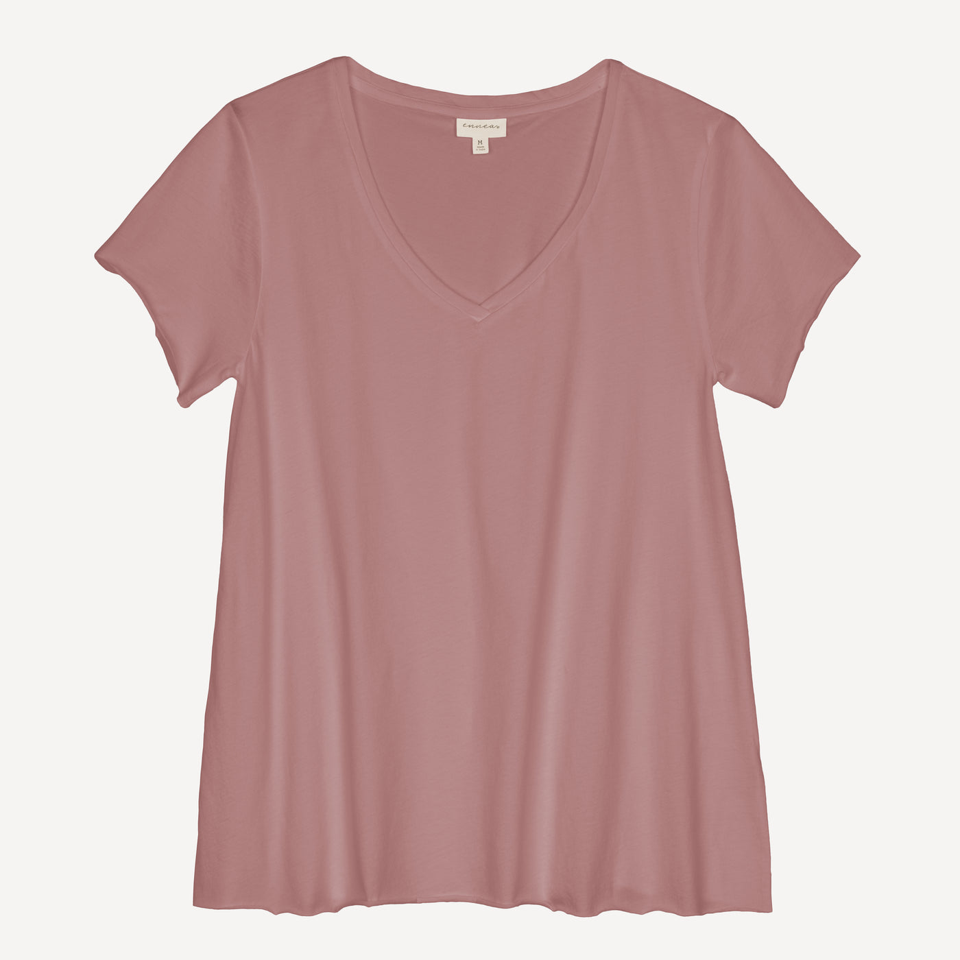 Womens V-neck Raw Edge Tee - Woodrose