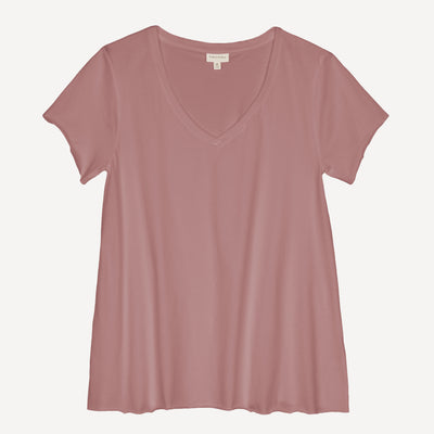 Womens V-neck Raw Edge Tee - Woodrose