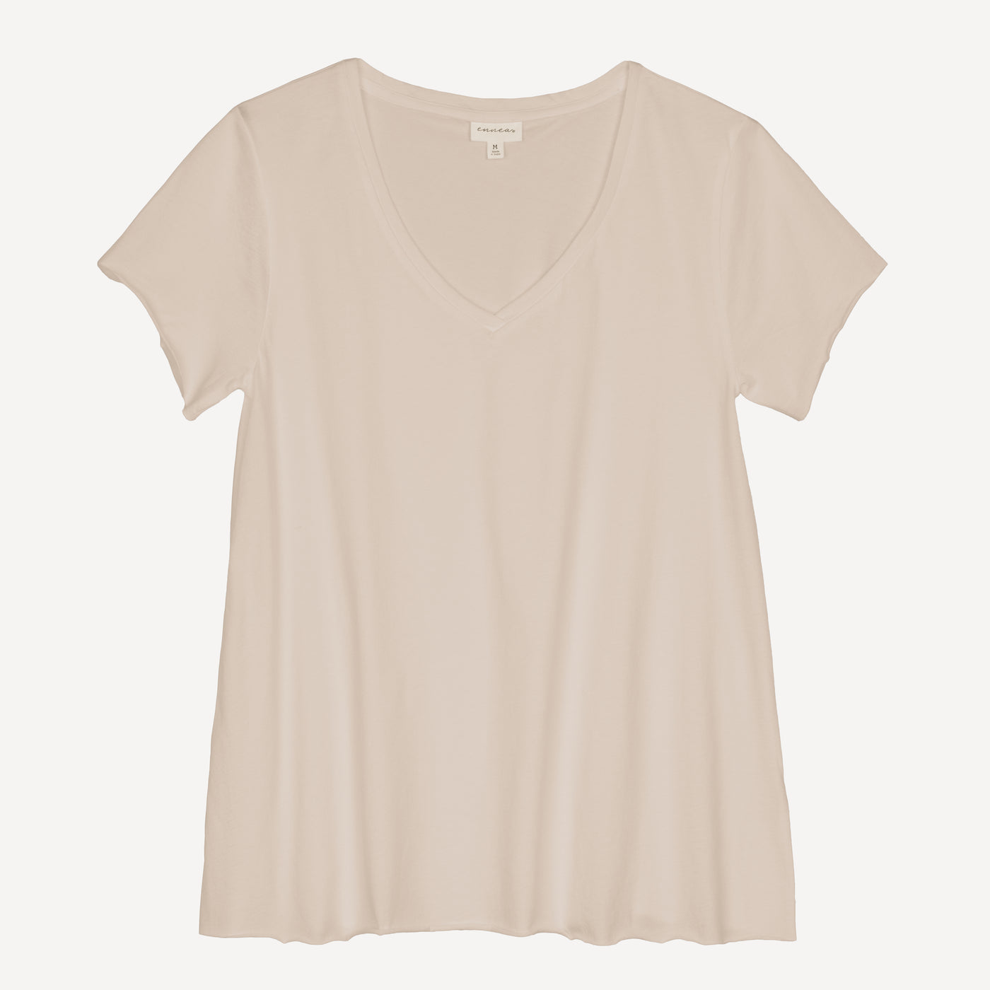 Womens V-neck Raw Edge Tee - Pumice Stone