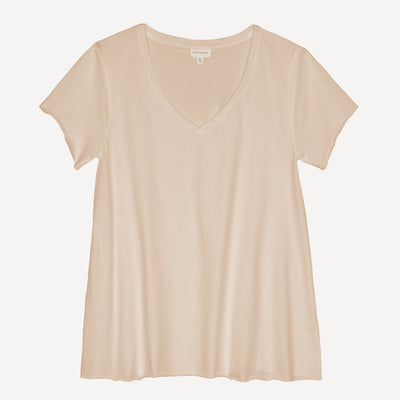 Womens V-neck Raw Edge Tee - French Oak