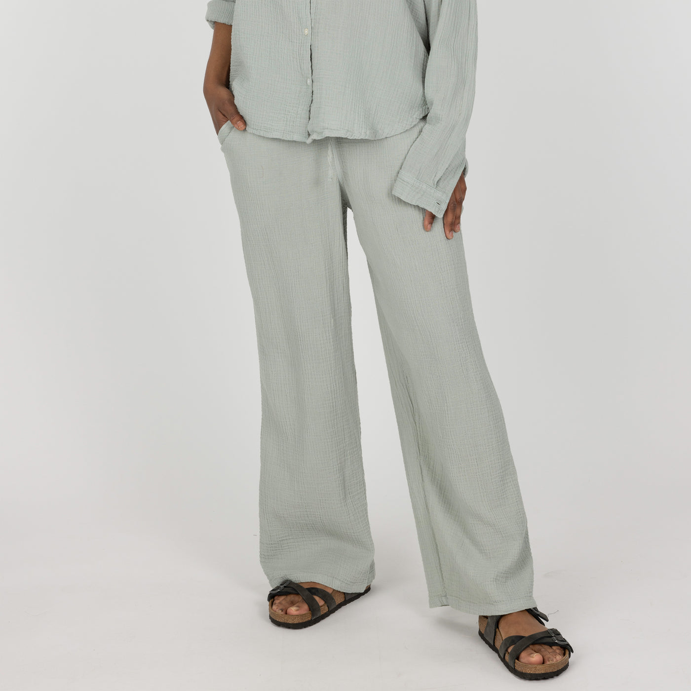 Womens Cotton Double Gauze Pants - Metal