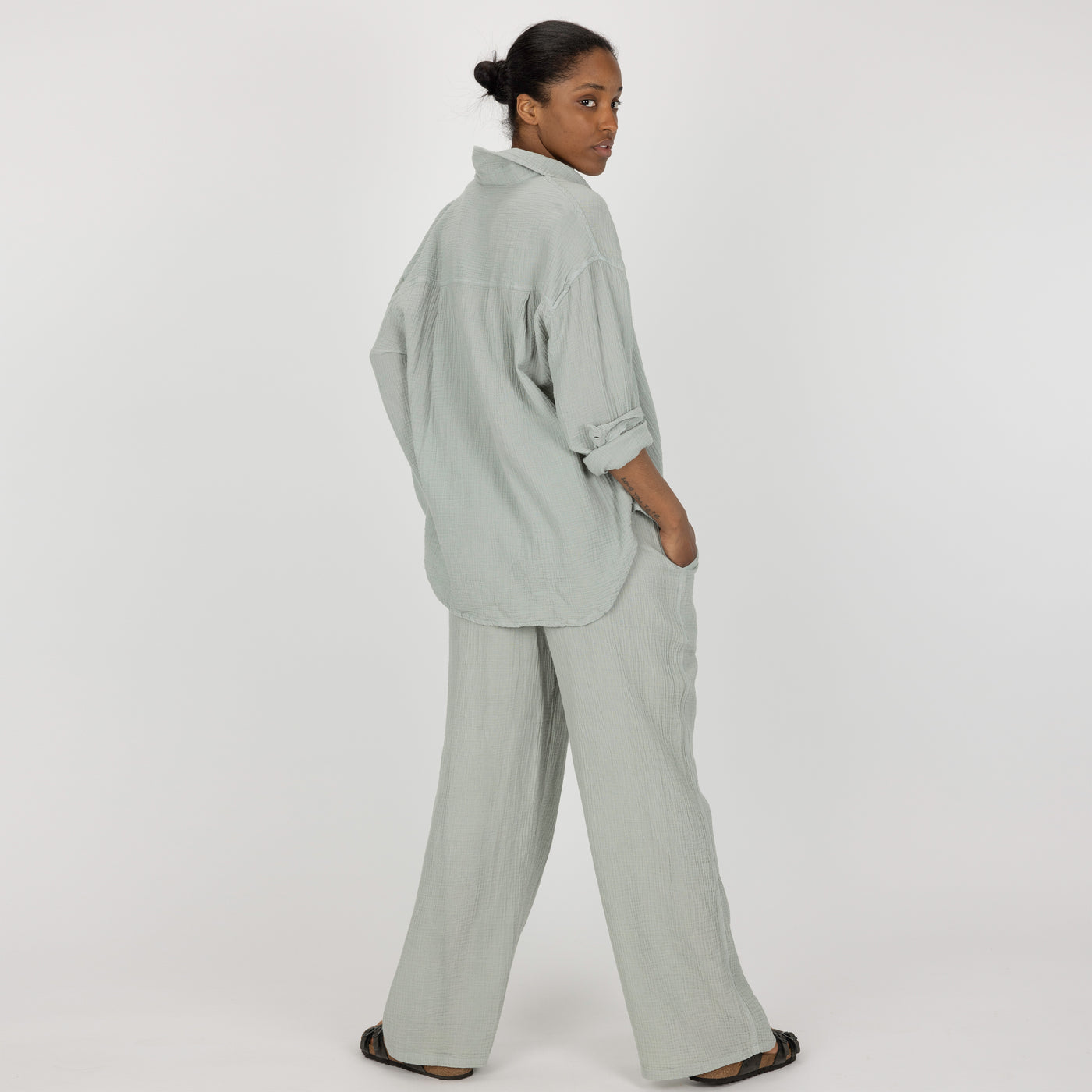 Womens Cotton Double Gauze Pants - Metal