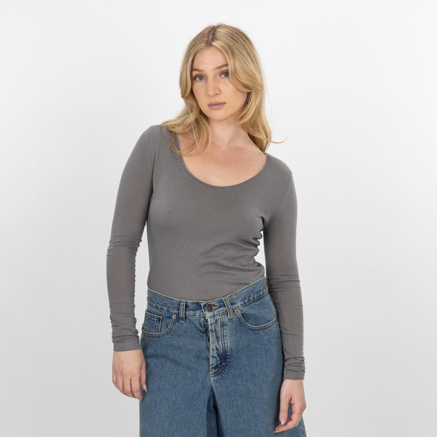 Fine Jersey Scoop Neck Long Sleeve - Brushed Nickel