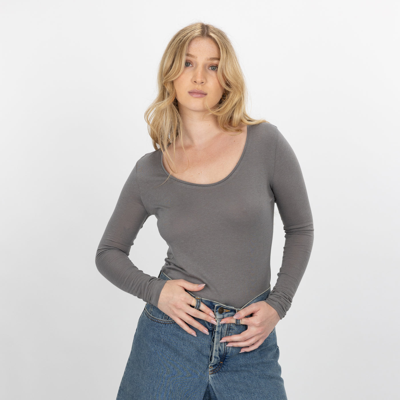 Fine Jersey Scoop Neck Long Sleeve - Brushed Nickel