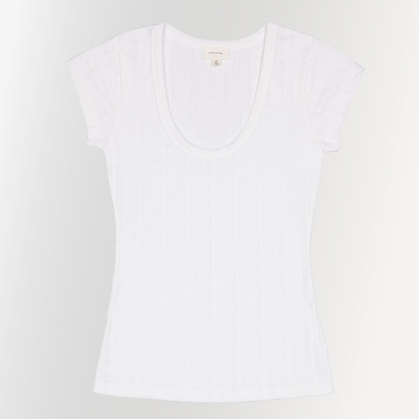 Womens Variegated Ribbed Cap Sleeve U-neck Tee - White