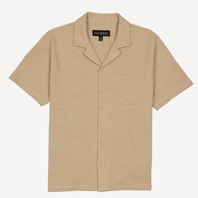 Mens Cool Knit Seersucker Camp Shirt - Pale Khaki Solid