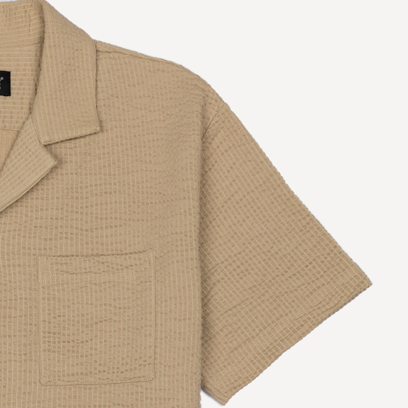 Mens Cool Knit Seersucker Camp Shirt - Pale Khaki Solid