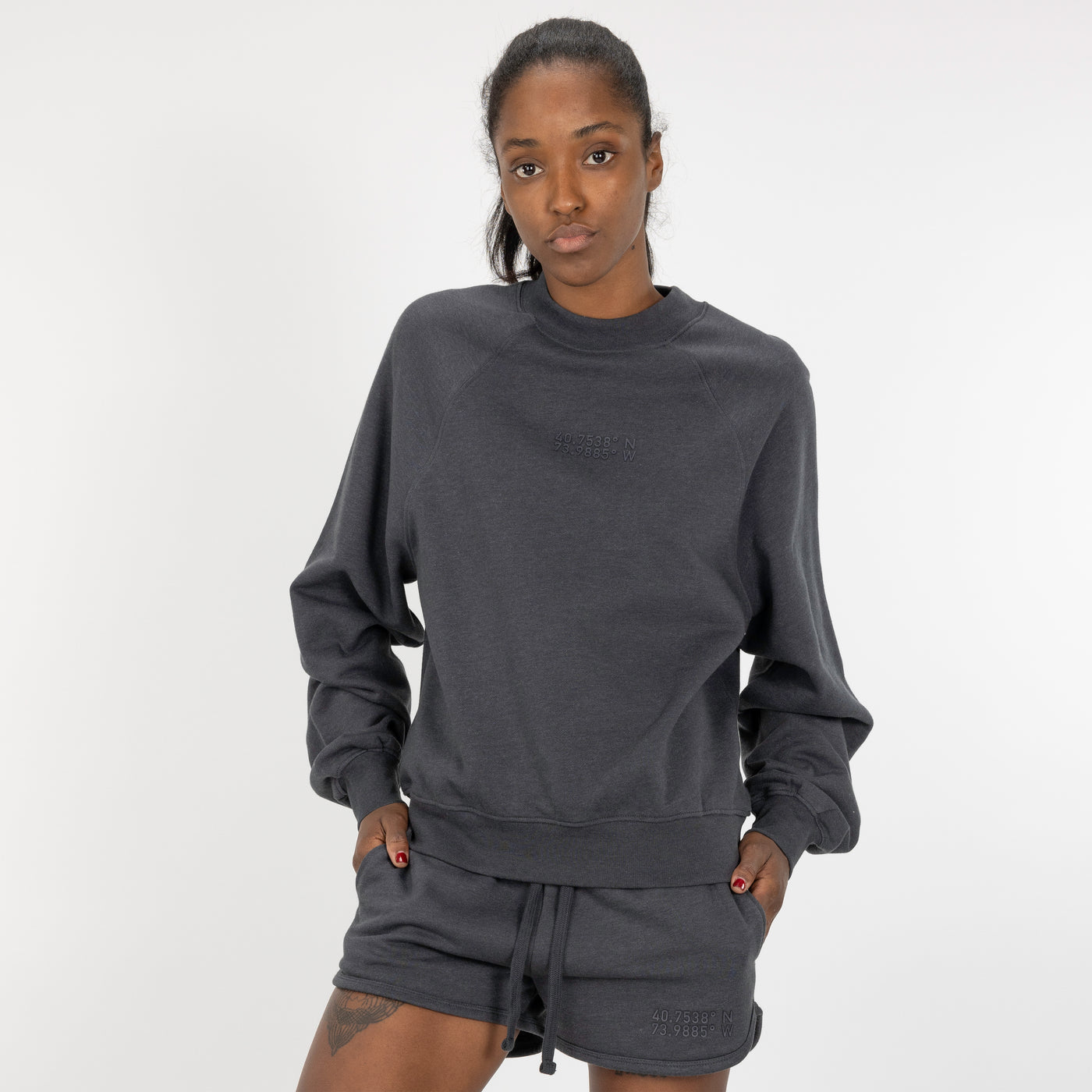 Womens Oversized Raglan Fleece Crew Sweatshirt - Woodland Grey