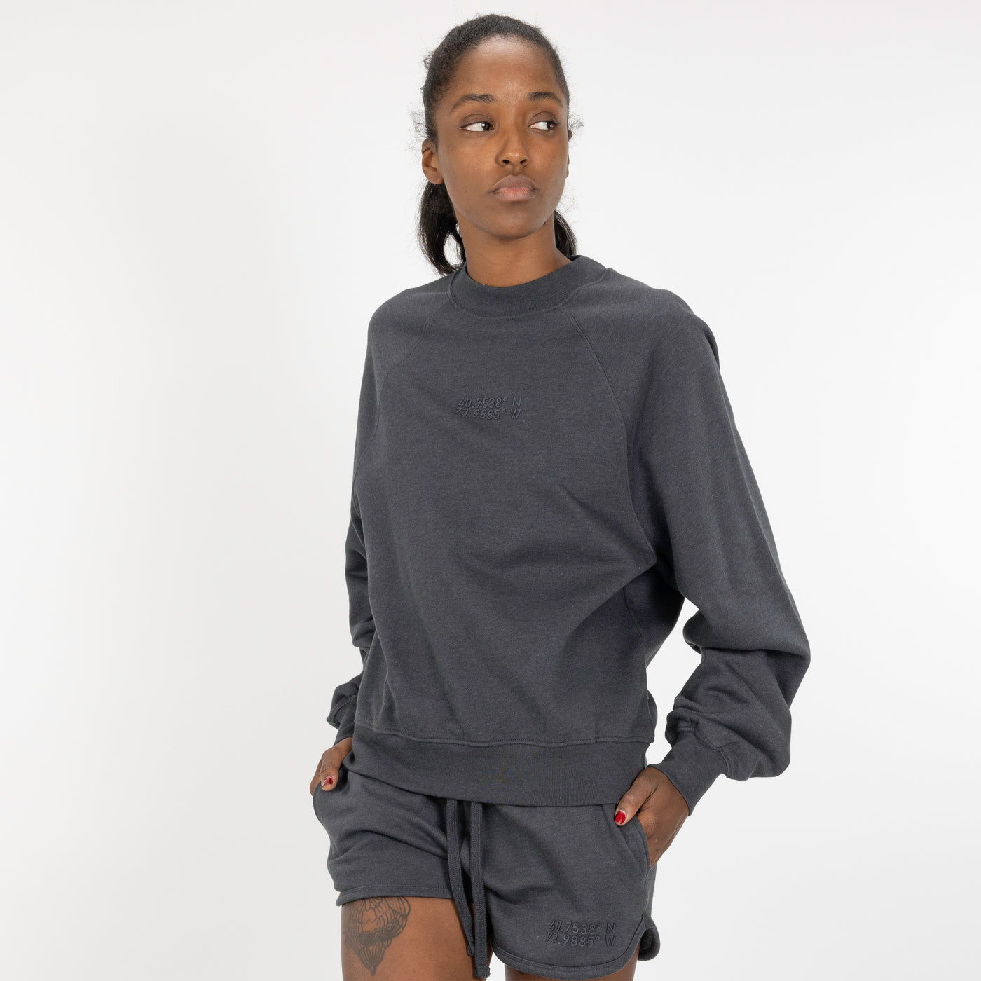 Womens Oversized Raglan Fleece Crew Sweatshirt - Woodland Grey