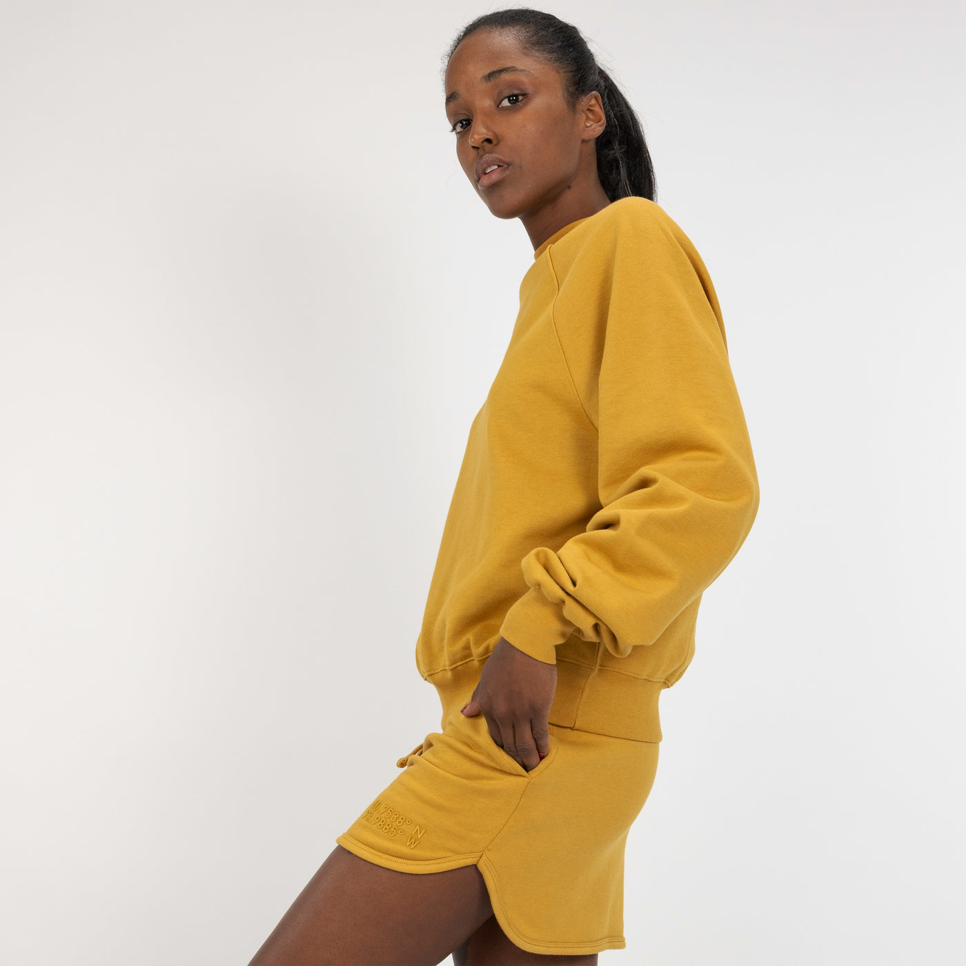 Womens Oversized Raglan Fleece Crew Sweatshirt - Honey Mustard