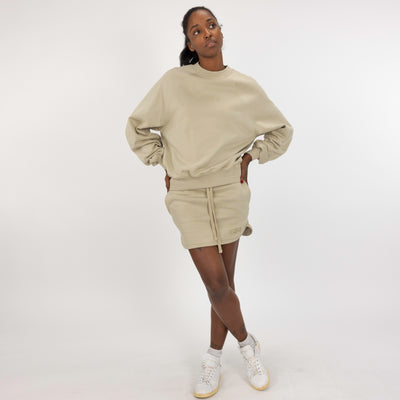 Womens Fleece Straight Mini Skirt - Oatmeal