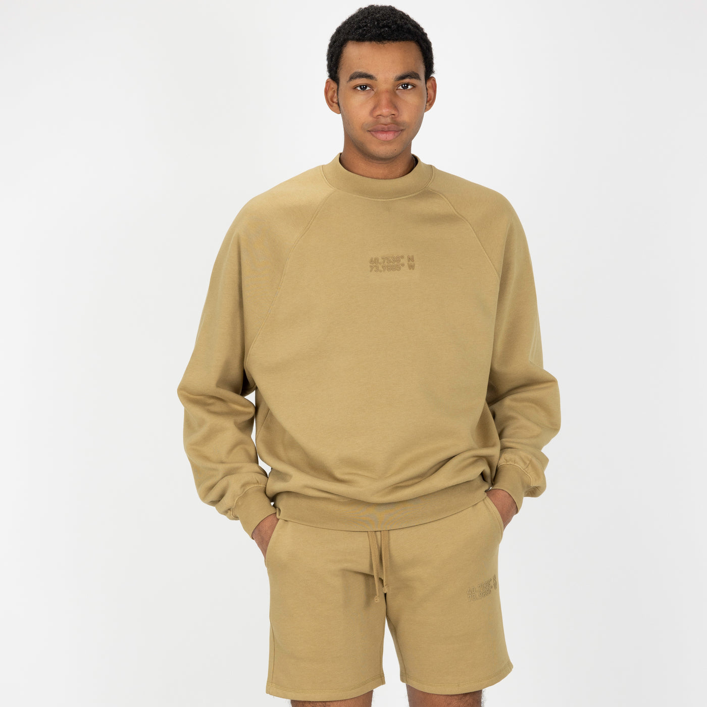 Mens Oversized Raglan Fleece Crew Sweatshirt - Fennel Seed