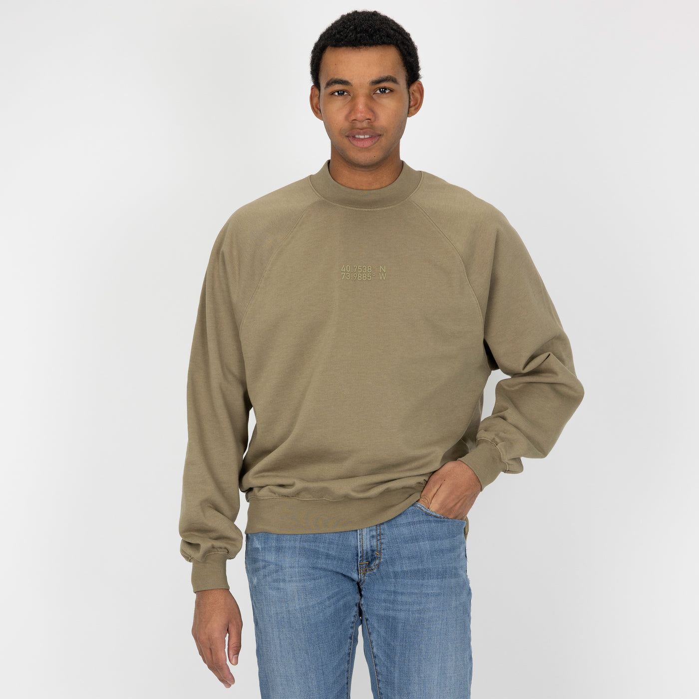 Mens Oversized Raglan Fleece Crew Sweatshirt - Elmwood