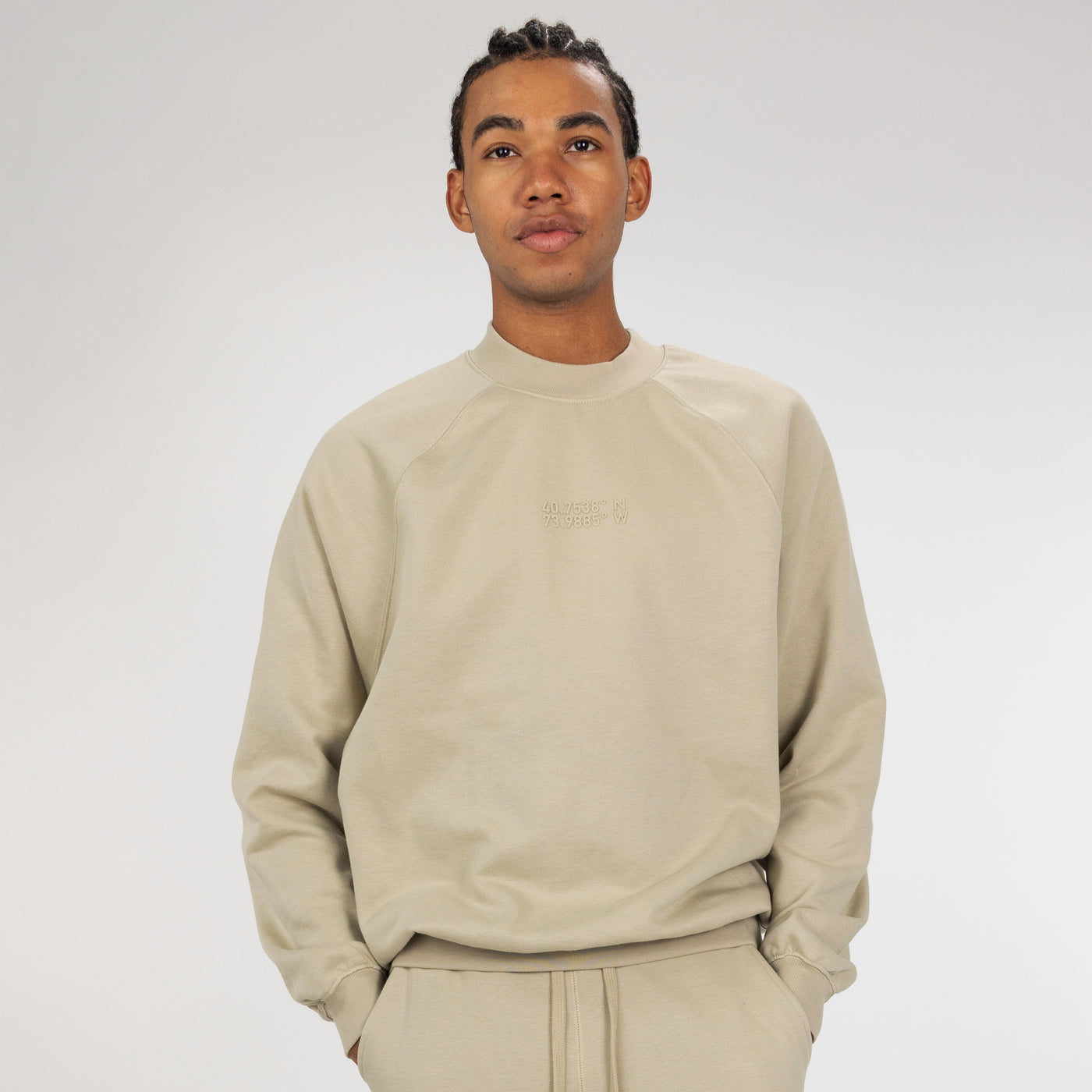 Mens Oversized Raglan Fleece Crew Sweatshirt - Oatmeal