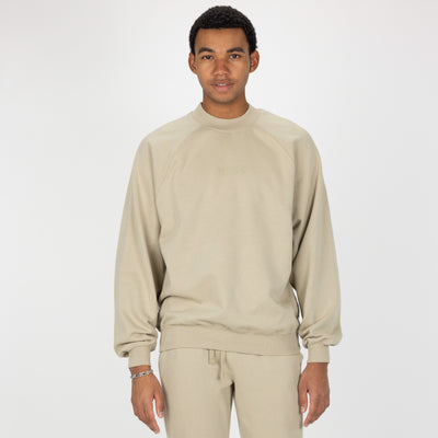 Mens Oversized Raglan Fleece Crew Sweatshirt - Oatmeal