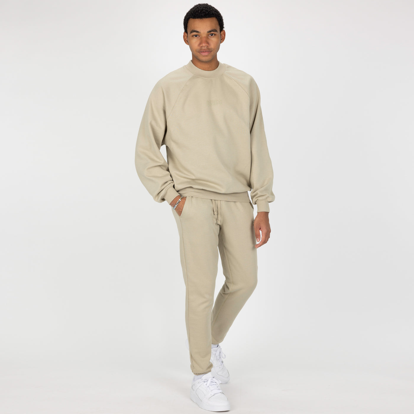 Mens Oversized Raglan Fleece Crew Sweatshirt - Oatmeal