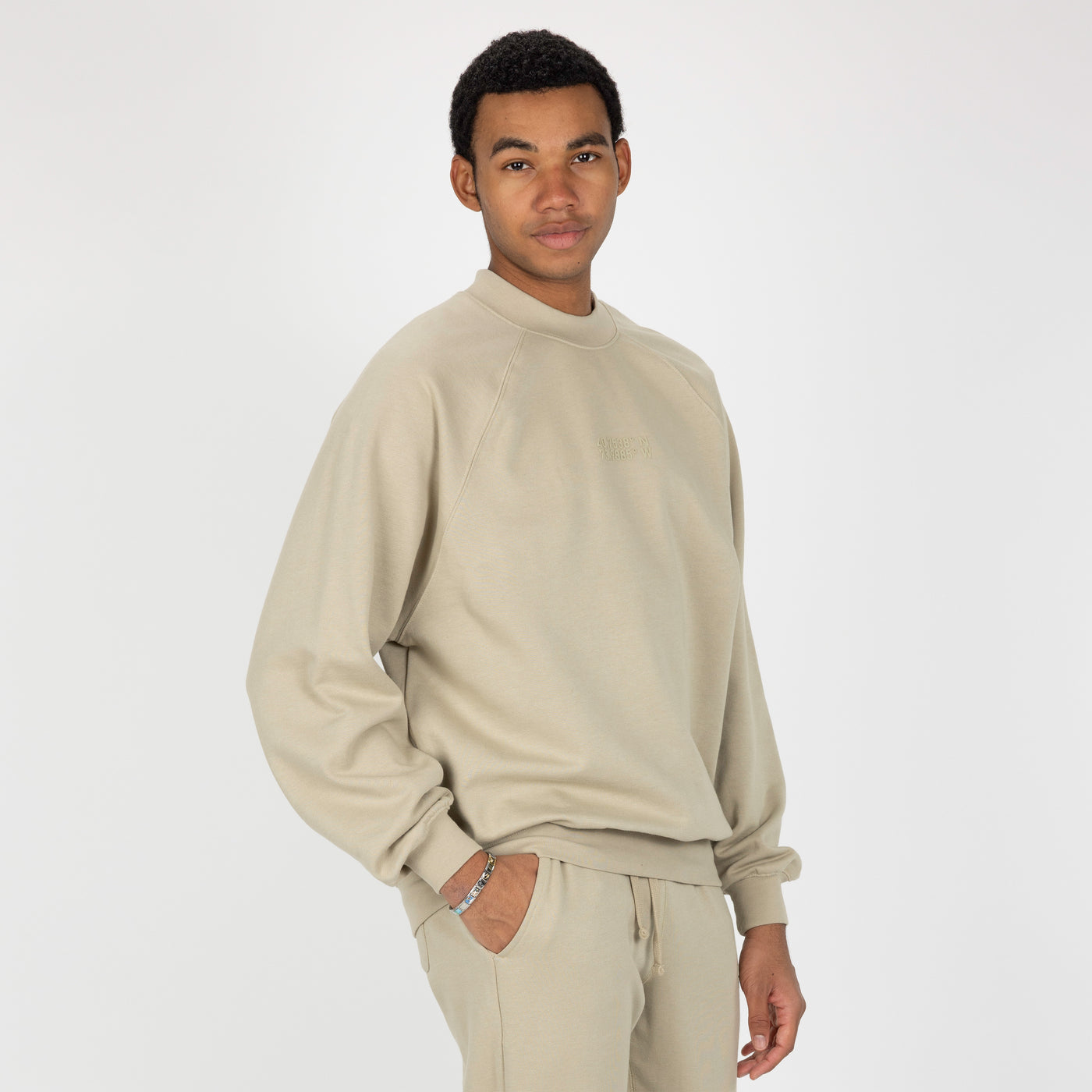 Mens Oversized Raglan Fleece Crew Sweatshirt - Oatmeal