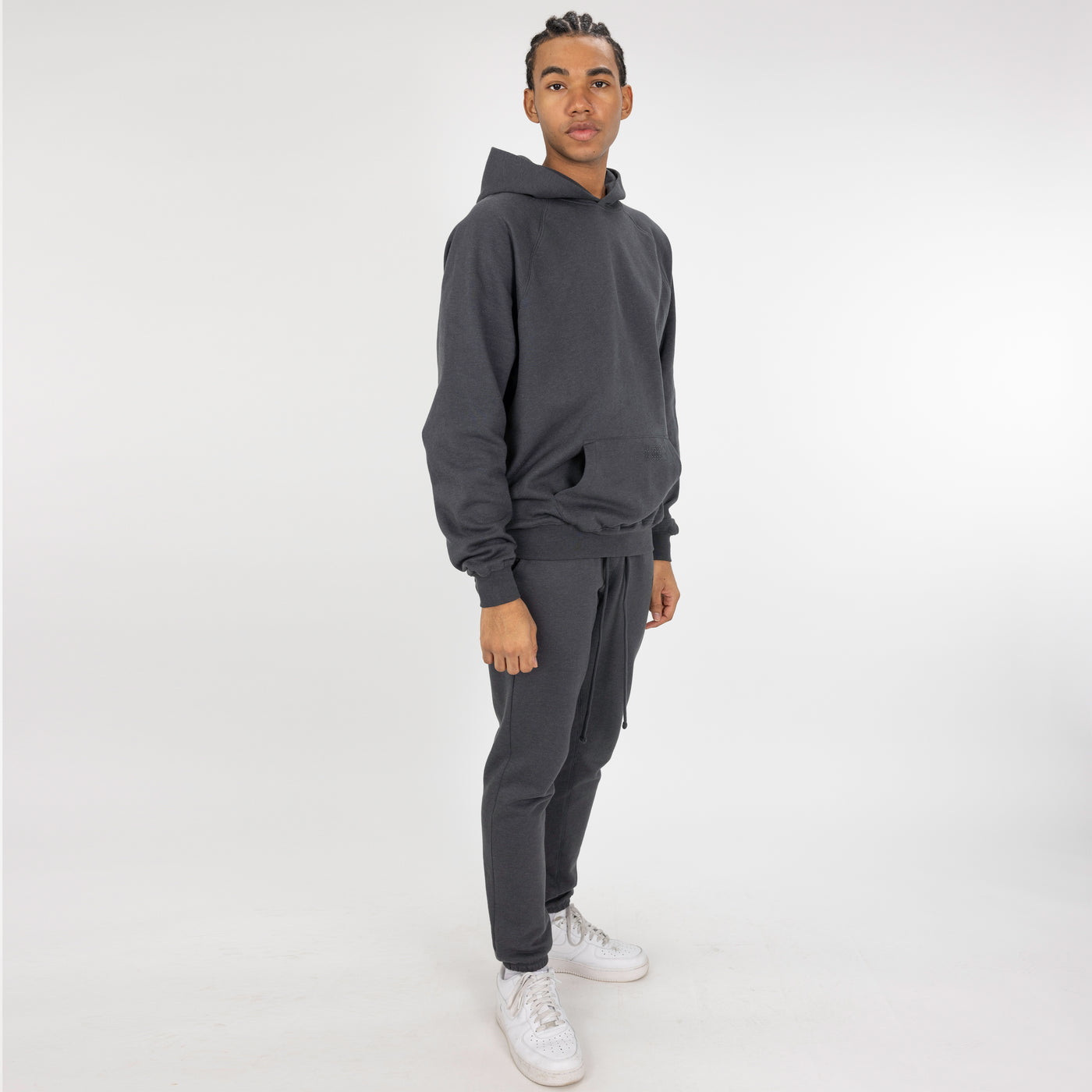 Mens Oversized Raglan Fleece Hoodie - Woodland Grey