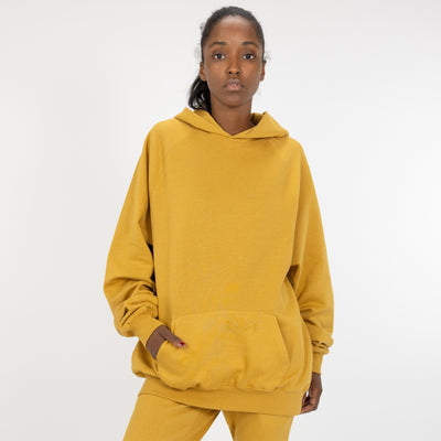 Mens Oversized Raglan Fleece Hoodie - Honey Mustard