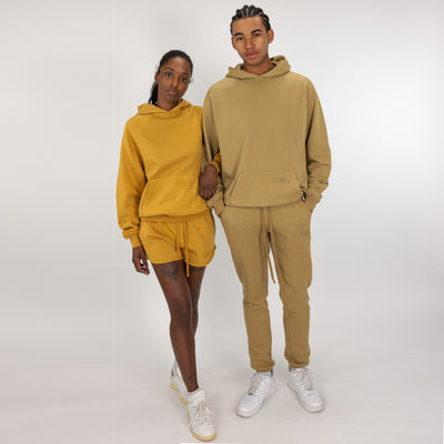 Mens Oversized Raglan Fleece Hoodie - Honey Mustard