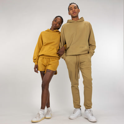 Mens Oversized Raglan Fleece Hoodie - Honey Mustard