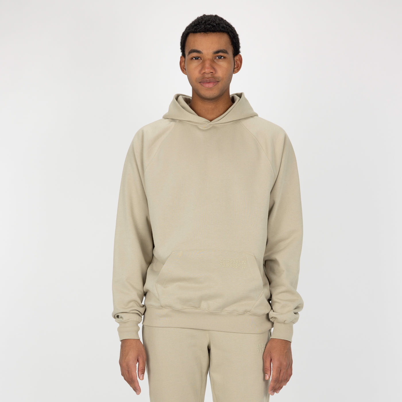 Mens Oversized Raglan Fleece Hoodie - Oatmeal