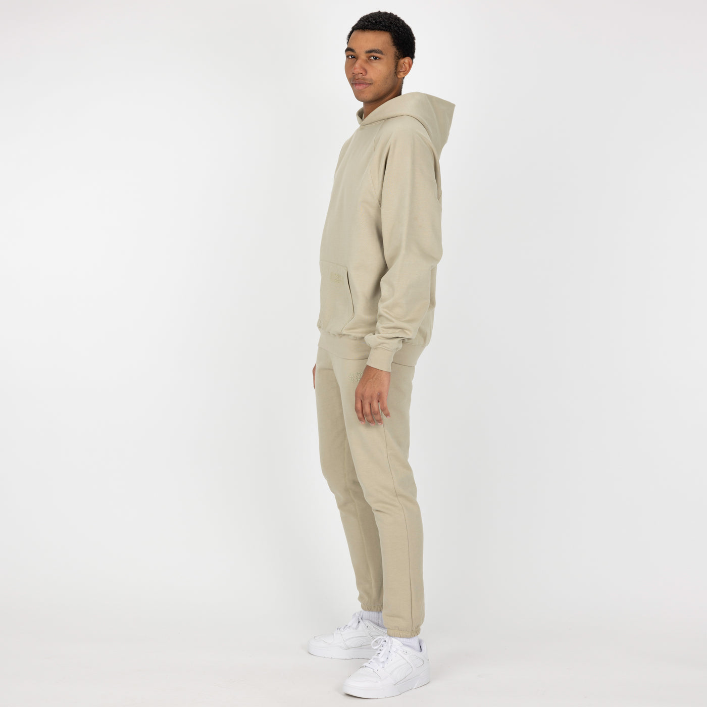 Mens Oversized Raglan Fleece Hoodie - Oatmeal