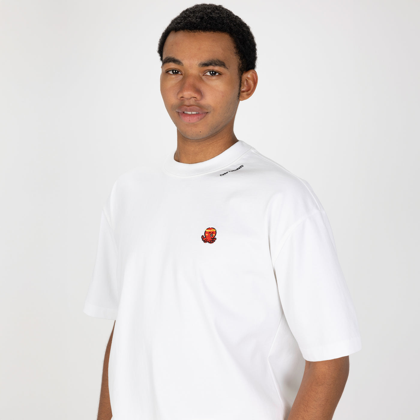 Premium Heavy Cotton Boxy Fit Embroidered Icon Tee - White / Octopus Icon