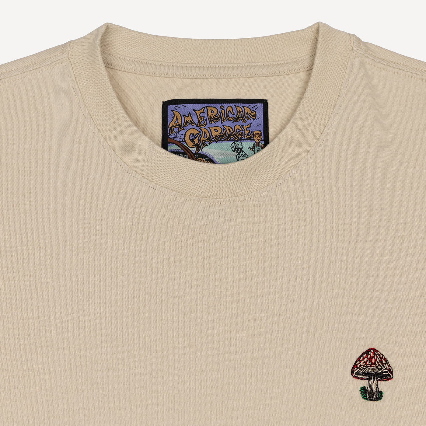 Premium Heavy Cotton Boxy Fit Embroidered Icon Tee  - Oatmeal / Mushroom Icon