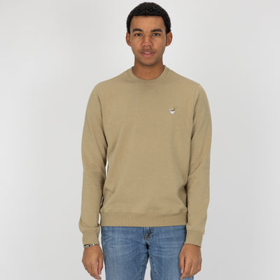 Crewneck Pullover Sweatshirt with Embroidered Icon - Twill / Udon Noodle