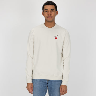 Crewneck Pullover Sweatshirt with Embroidered Icon - White Onyx / Tako Tuesdays