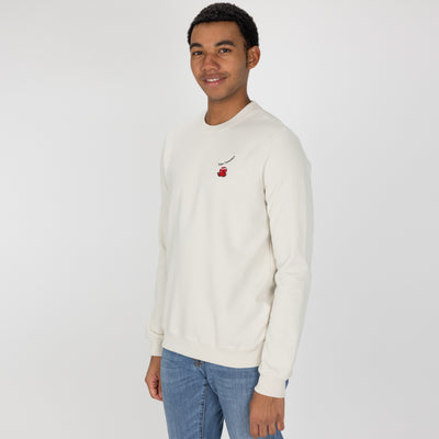 Crewneck Pullover Sweatshirt with Embroidered Icon - White Onyx / Tako Tuesdays