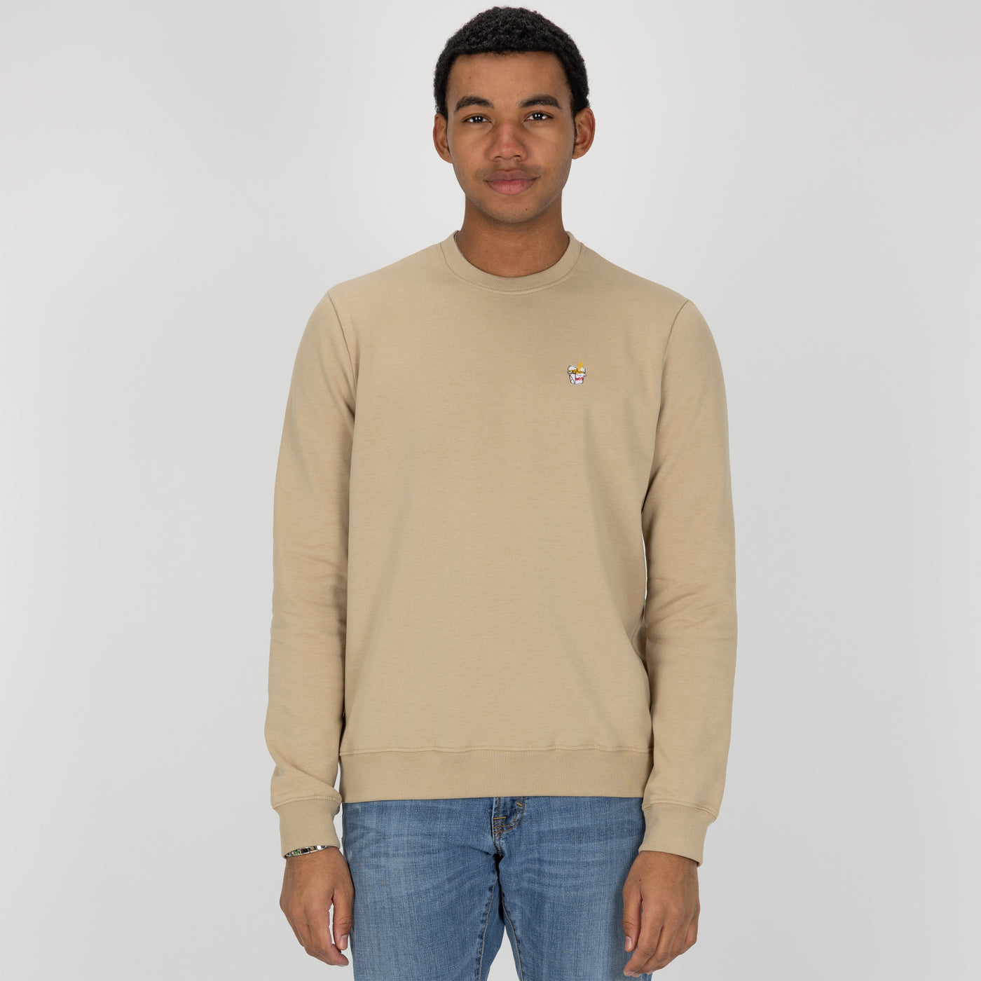 Crewneck Pullover Sweatshirt with Embroidered Icon - Fields Of Rye / Hot Takeout