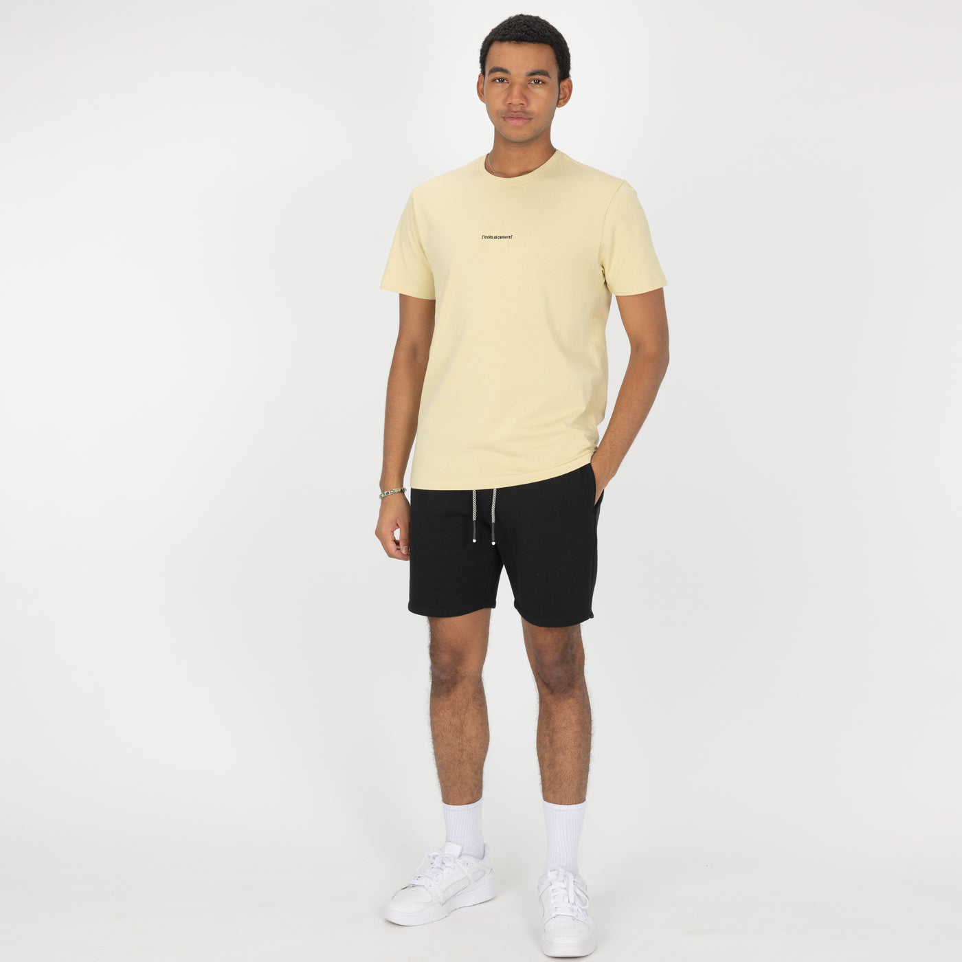 Premium Cotton Embroidered Regular Fit Tee - Chino Green / [looks at camera]