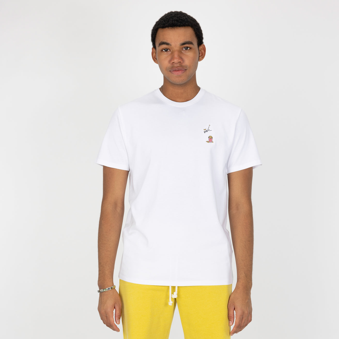 Premium Cotton Embroidered Regular Fit Tee - White / Popcorn Icon