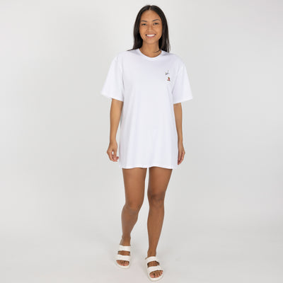 Premium Cotton Embroidered Regular Fit Tee - White / Popcorn Icon