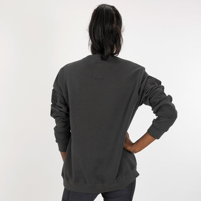 Embroidered Front Sweatshirt  - Charcoal / Kanji Rise Up