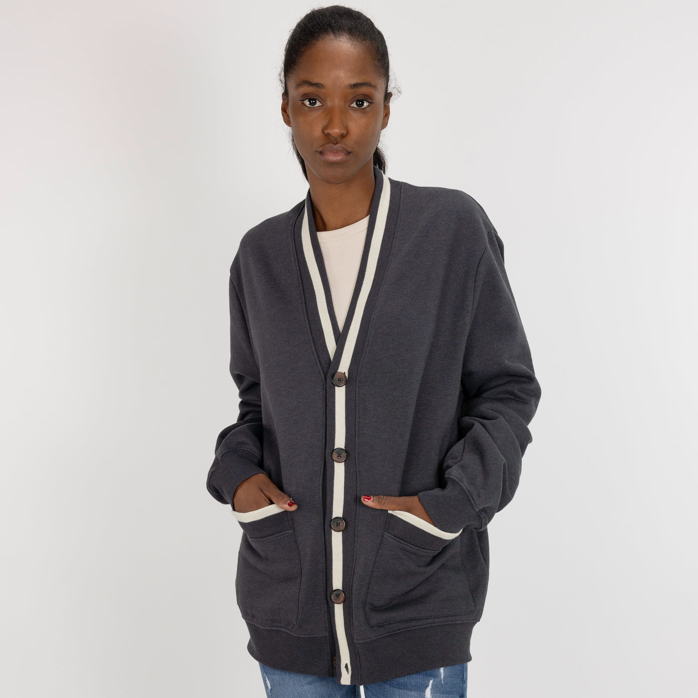 Gender Neutral Fleece Cardigan - Woodland Grey